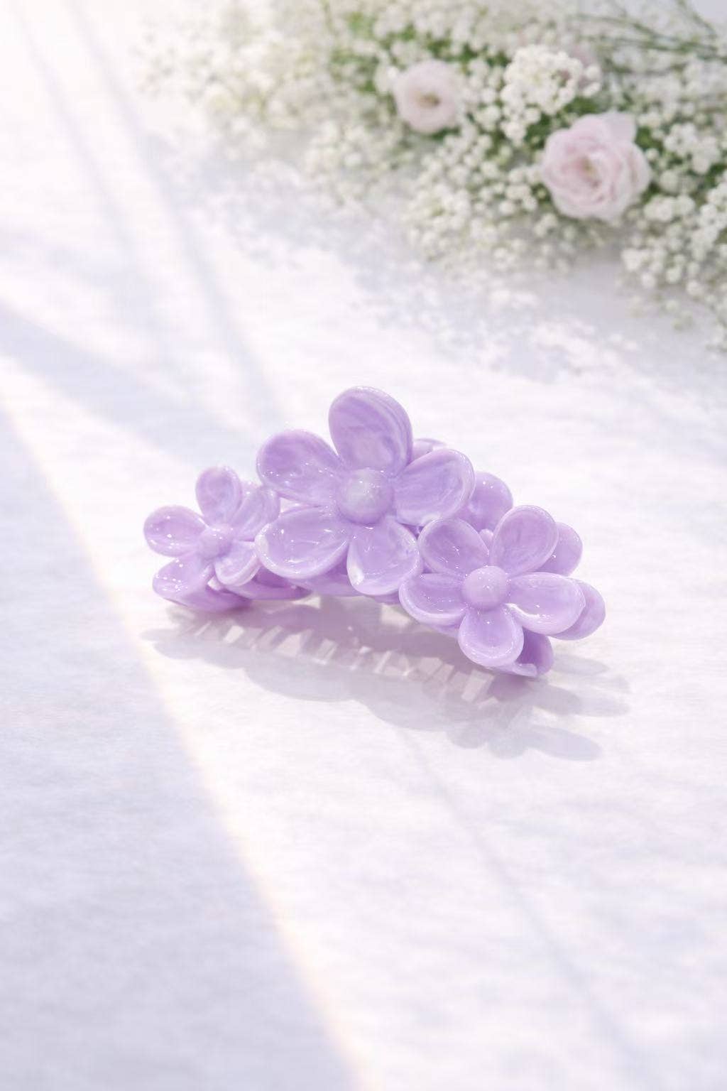 Haarklem met bloemen 11 cm: Paars