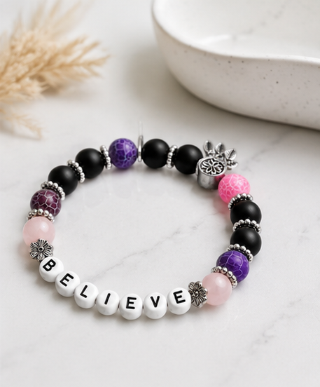 Believe Bracelet | Rozenkwarts, Zwarte Agaat