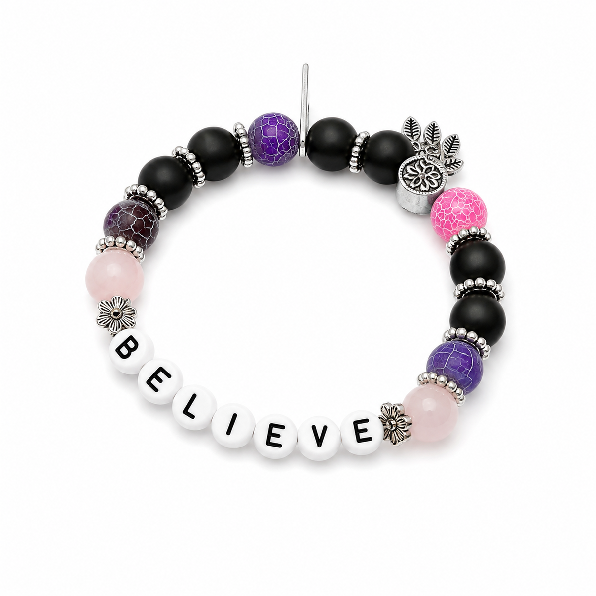 Believe Bracelet | Rozenkwarts, Zwarte Agaat